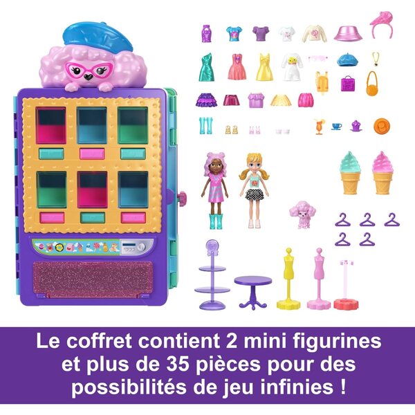 Polly Pocket Sammel-Süßigkeitenbox mit 2 Puppen, Accessoires und Modespender