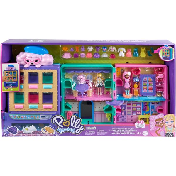 Polly Pocket Sammel-Süßigkeitenbox mit 2 Puppen, Accessoires und Modespender