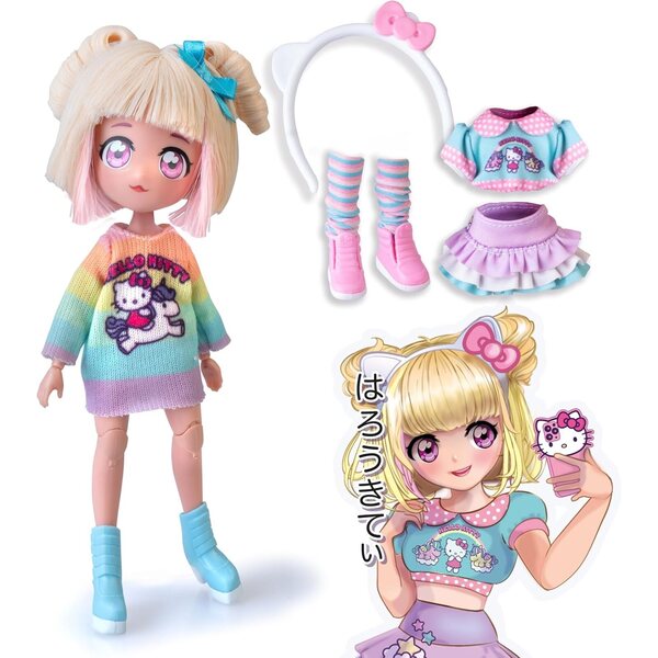 Hello Kitty Fashion Unicorns Puppen 20 cm mit Zubehör für Kinder ab 6 Jahren