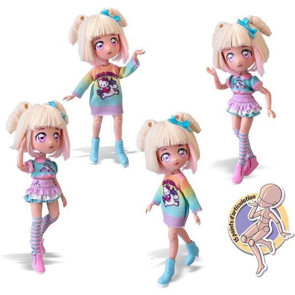 Hello Kitty Fashion Unicorns Puppen 20 cm mit Zubehör für Kinder ab 6 Jahren