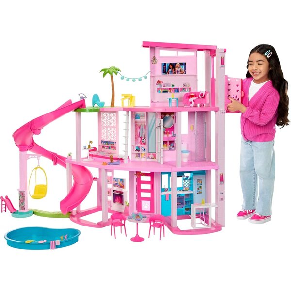 3-stöckiges Barbie-Traumhaus mit Spiralrutsche, Pool und über 75 Zubehörteilen