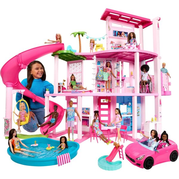 3-stöckiges Barbie-Traumhaus mit Spiralrutsche, Pool und über 75 Zubehörteilen