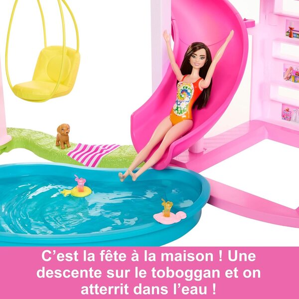 3-stöckiges Barbie-Traumhaus mit Spiralrutsche, Pool und über 75 Zubehörteilen