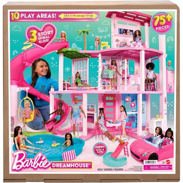 3-stöckiges Barbie-Traumhaus mit Spiralrutsche, Pool und über 75 Zubehörteilen
