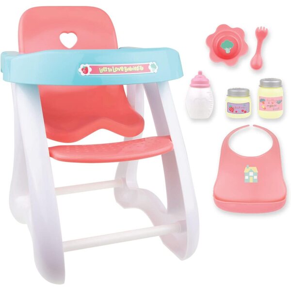 Set Accessori per Bambole con Seggiolone, Bavaglino e Biberon JC Toys Rosa-Viola