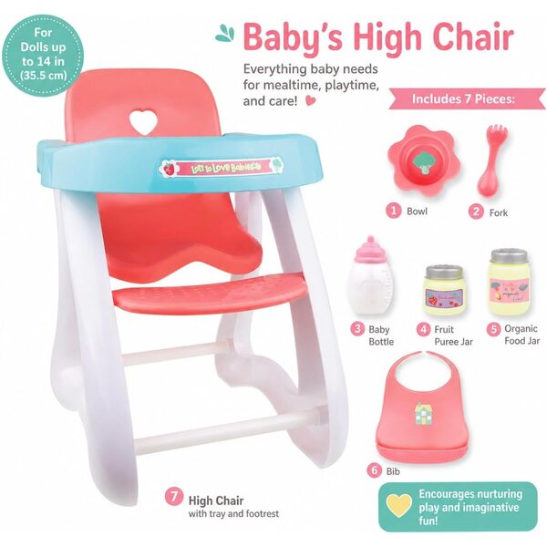 Set Accessori per Bambole con Seggiolone, Bavaglino e Biberon JC Toys Rosa-Viola