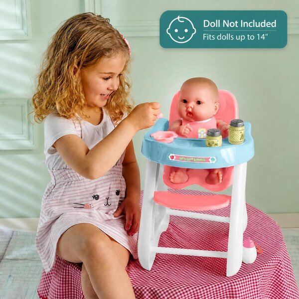 Set Accessori per Bambole con Seggiolone, Bavaglino e Biberon JC Toys Rosa-Viola