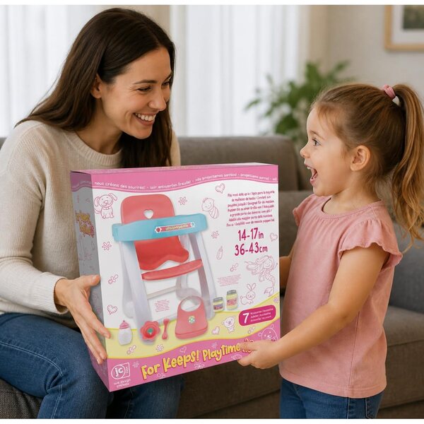 Set Accessori per Bambole con Seggiolone, Bavaglino e Biberon JC Toys Rosa-Viola