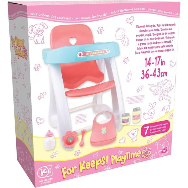 Set Accessori per Bambole con Seggiolone, Bavaglino e Biberon JC Toys Rosa-Viola