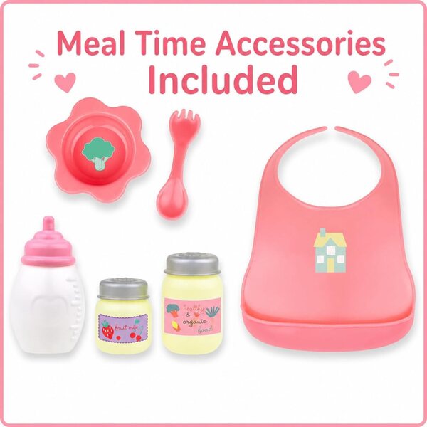 Set Accessori per Bambole con Seggiolone, Bavaglino e Biberon JC Toys Rosa-Viola