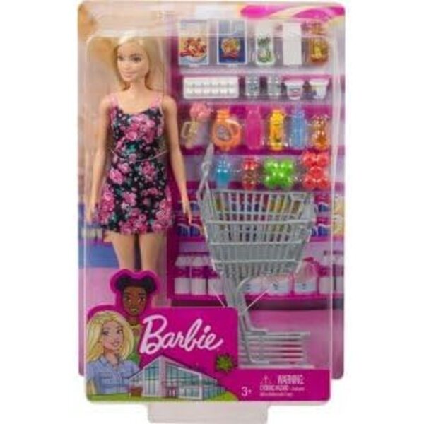 Barbie-Supermarkt-Set mit 22 Zubehörteilen und Puppe für fantasievolles Spielen für Kinder