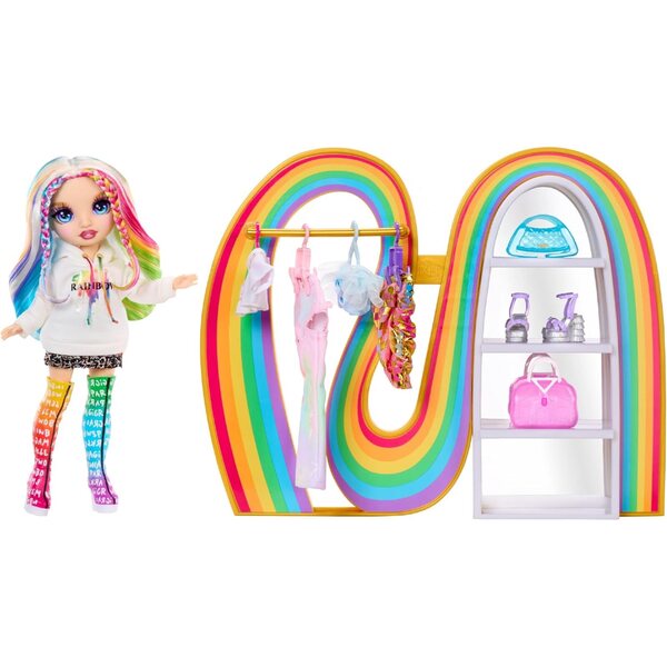RAINBOW HIGH Amaya Kleiderschrank mit Puppe, Kleidung, Schuhen und komplettem Zubehör