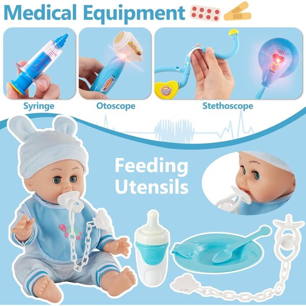 Baby Doll Interattiva HERSITY 33 cm con 12 Suoni e Accessori per Bambini da 2 a 4 Anni