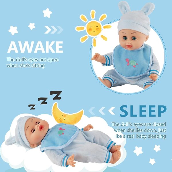 Baby Doll Interattiva HERSITY 33 cm con 12 Suoni e Accessori per Bambini da 2 a 4 Anni