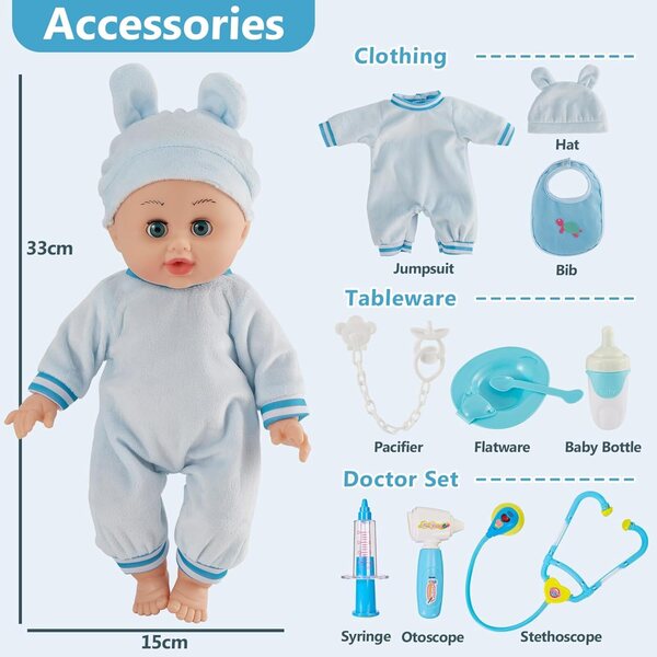 Baby Doll Interattiva HERSITY 33 cm con 12 Suoni e Accessori per Bambini da 2 a 4 Anni