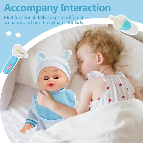 Baby Doll Interattiva HERSITY 33 cm con 12 Suoni e Accessori per Bambini da 2 a 4 Anni