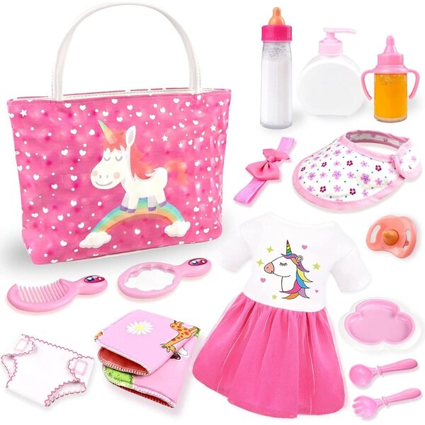 BNUZEIYI Kit di accessori per bambole da 36-42 cm e 18'' con borsa per pannolini, biberon e vestiti