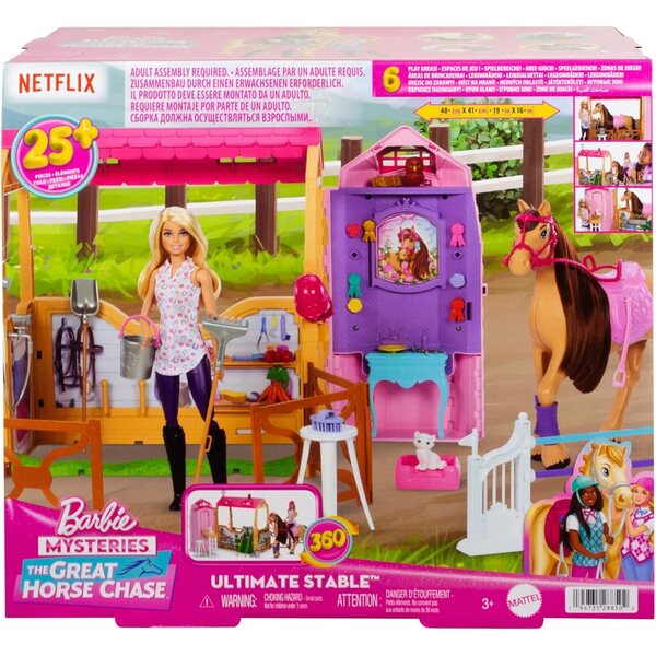 Barbie Mysteries – Ultimative Stallbox mit Puppe, Pferd und 25 Zubehörteilen