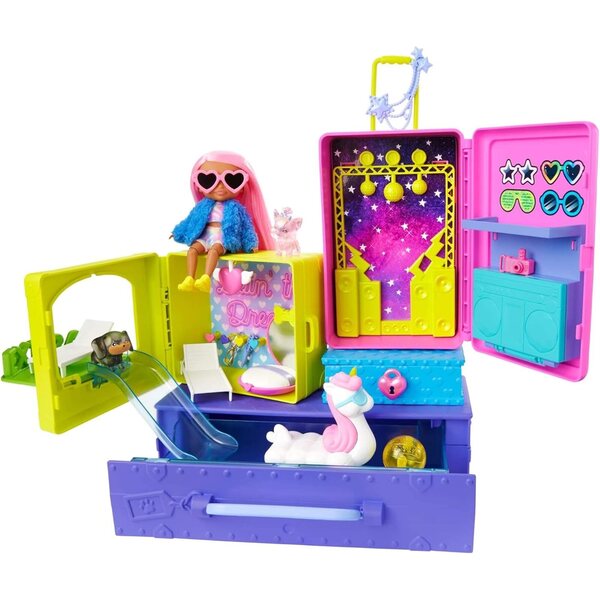 Barbie Extra Voyage con 2 Cagnolini, Piscina, Toboggan e Accessori per Bambini da 3+