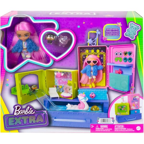 Barbie Extra Voyage con 2 Cagnolini, Piscina, Toboggan e Accessori per Bambini da 3+