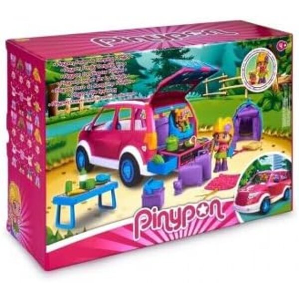 Pinypon Familien-Campingwagen-Set mit 2 Figuren und Zubehör, Urlaub und Abenteuer