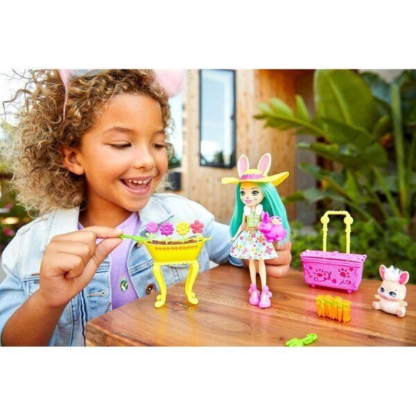 Enchantimals Jardinage Fluffy Lapin und Mop Box Set mit Zubehör und Figuren
