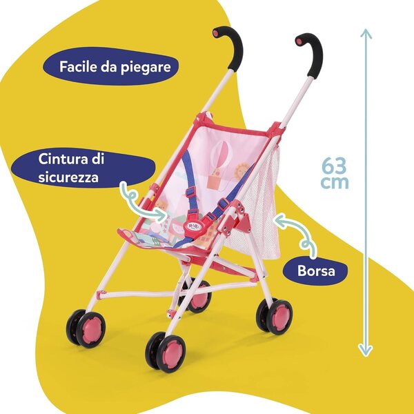 BABY born rosa faltbarer Kinderwagen mit Tasche und 3-Punkt-Sicherheitsgurt