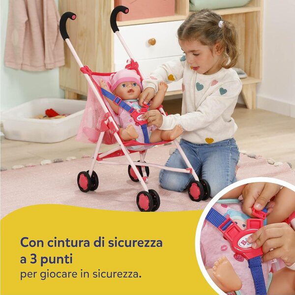 BABY born rosa faltbarer Kinderwagen mit Tasche und 3-Punkt-Sicherheitsgurt