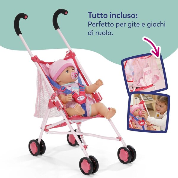 BABY born rosa faltbarer Kinderwagen mit Tasche und 3-Punkt-Sicherheitsgurt