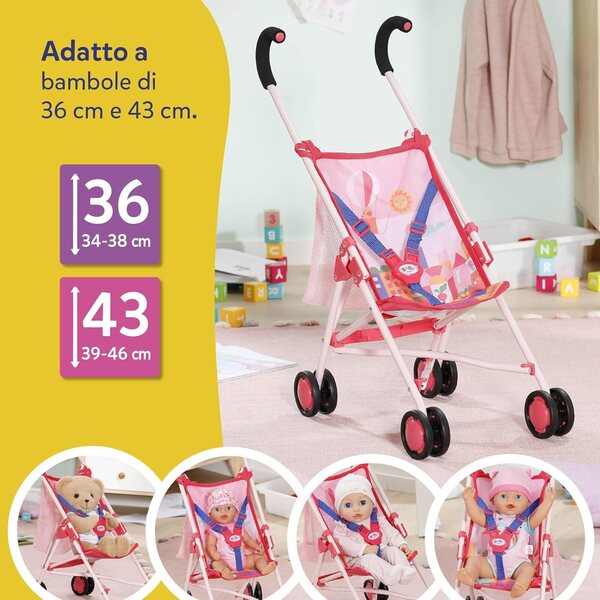 BABY born rosa faltbarer Kinderwagen mit Tasche und 3-Punkt-Sicherheitsgurt