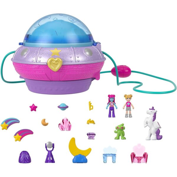 Polly Pocket Flying Soucoupe Box-Set mit Minipuppen und Zubehör, mehrfarbig