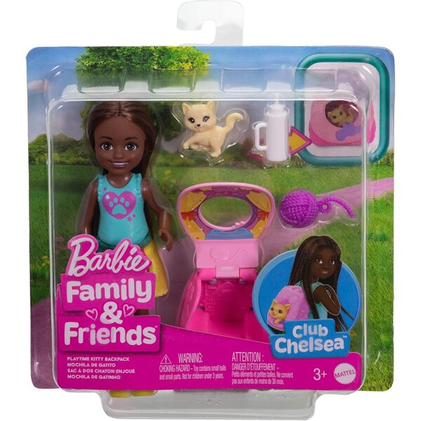 Barbie Chelsea Spielrucksack mit brauner Chelsea-Puppe, Accessoires und Accessoires