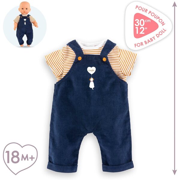 Corolle T-Shirt e Salopette Marina per Bambolotto 30 cm, vestiti morbidi da 18 mesi