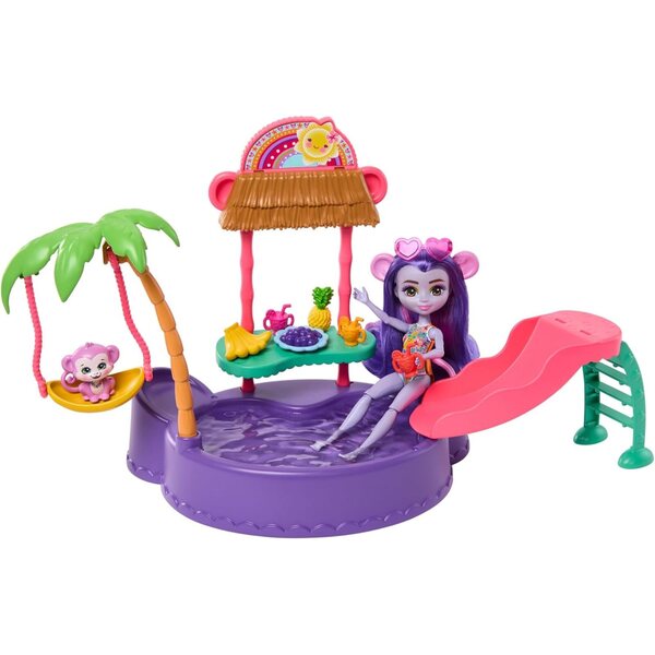 Enchantimals Affenförmiger Pool mit 15,3 cm großer Puppe und Zubehör – Spiel für Kinder ab 4 Jahren