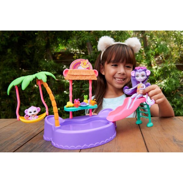 Enchantimals Affenförmiger Pool mit 15,3 cm großer Puppe und Zubehör – Spiel für Kinder ab 4 Jahren