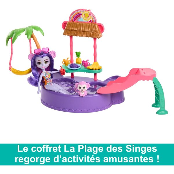 Enchantimals Affenförmiger Pool mit 15,3 cm großer Puppe und Zubehör – Spiel für Kinder ab 4 Jahren