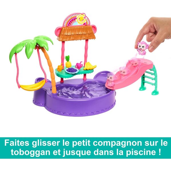 Enchantimals Affenförmiger Pool mit 15,3 cm großer Puppe und Zubehör – Spiel für Kinder ab 4 Jahren