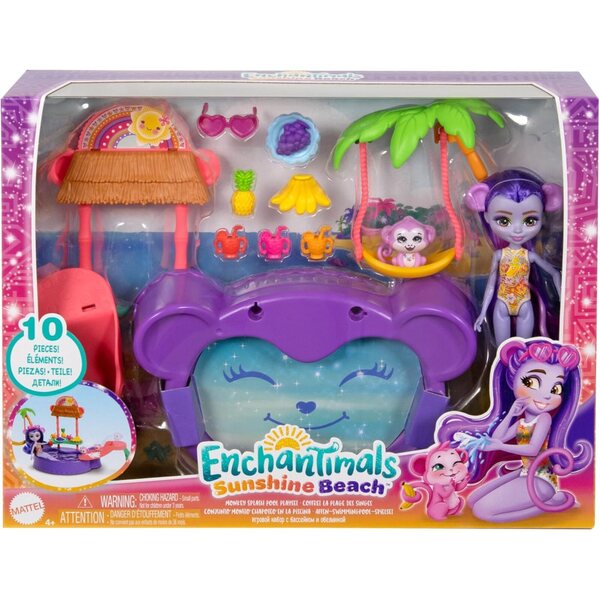 Enchantimals Affenförmiger Pool mit 15,3 cm großer Puppe und Zubehör – Spiel für Kinder ab 4 Jahren