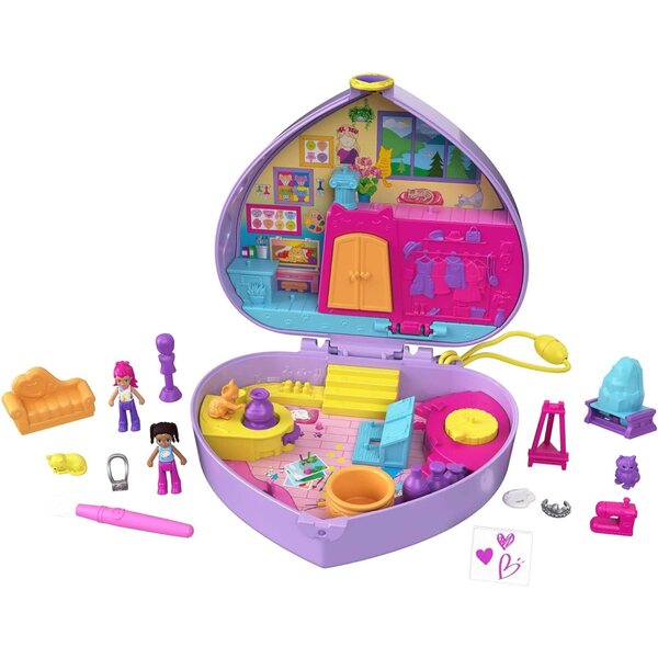 Polly Pocket Shani Painting Atelier mit 12 Zubehörteilen und Minifiguren – Kreativspiel für Kinder