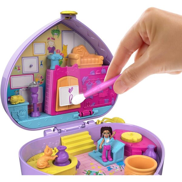 Polly Pocket Shani Painting Atelier mit 12 Zubehörteilen und Minifiguren – Kreativspiel für Kinder