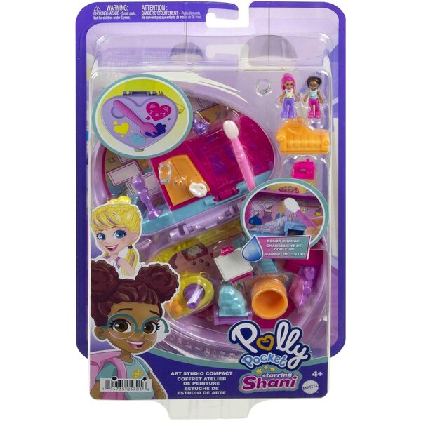 Polly Pocket Shani Painting Atelier mit 12 Zubehörteilen und Minifiguren – Kreativspiel für Kinder