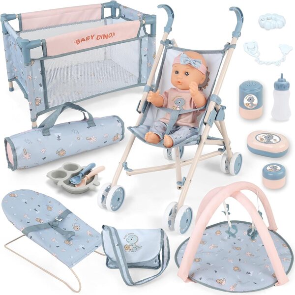 12-Zoll-Babypuppen-Set mit Kinderwagen, Kinderbett, Hochstuhl und komplettem Zubehör