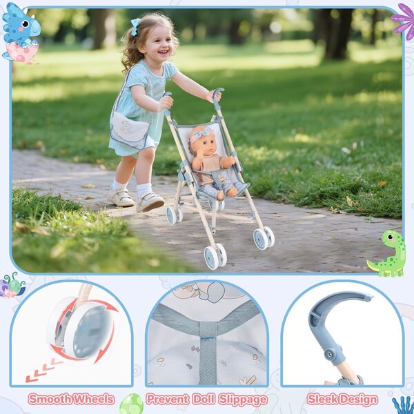 12-Zoll-Babypuppen-Set mit Kinderwagen, Kinderbett, Hochstuhl und komplettem Zubehör