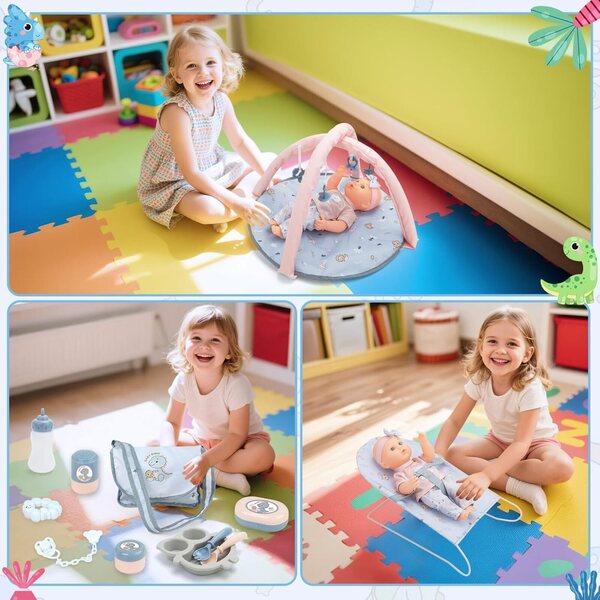 12-Zoll-Babypuppen-Set mit Kinderwagen, Kinderbett, Hochstuhl und komplettem Zubehör