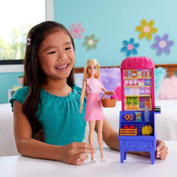 Barbie Cofanetto 'Malibu' al Mercato con bambole e 11 Accessori a Tema Cena
