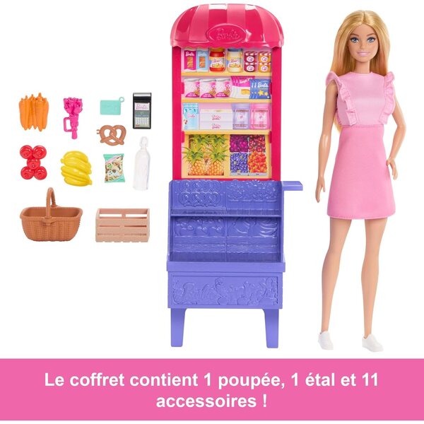 Barbie Cofanetto 'Malibu' al Mercato con bambole e 11 Accessori a Tema Cena