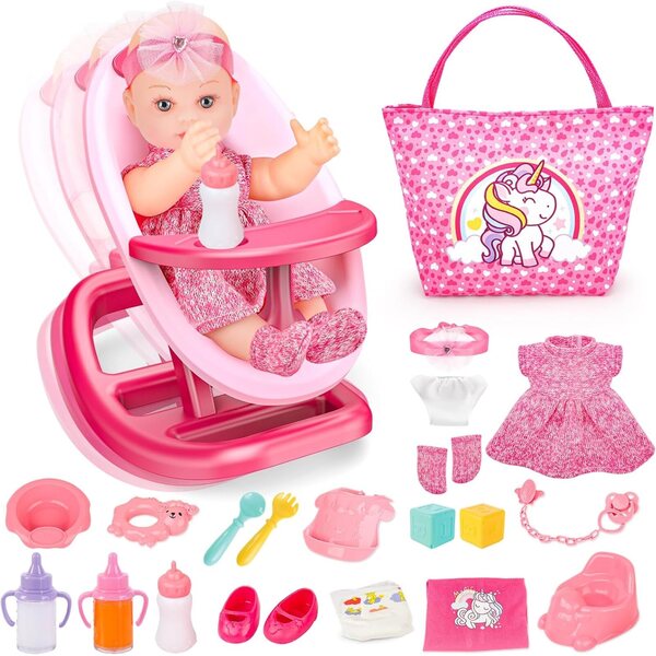 Set Accessori per Bambole con Letto e Sedia a Dondolo per Gioco di Cura Bambini 12in