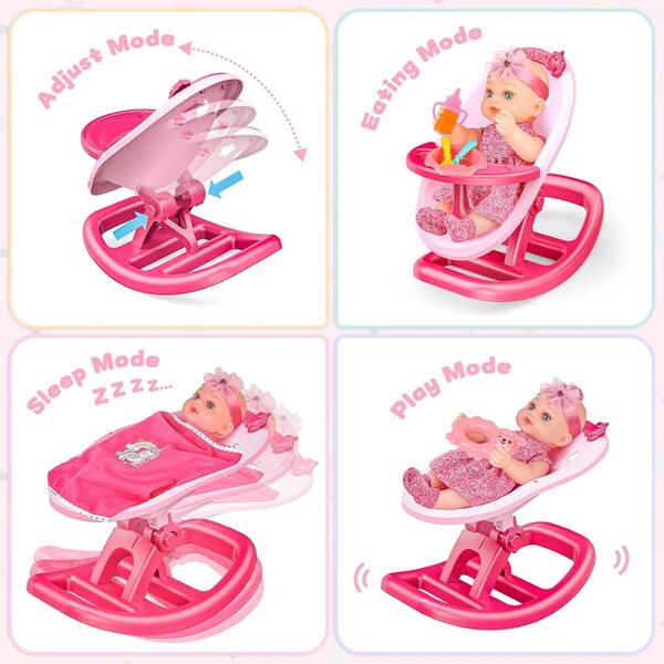 Set Accessori per Bambole con Letto e Sedia a Dondolo per Gioco di Cura Bambini 12in