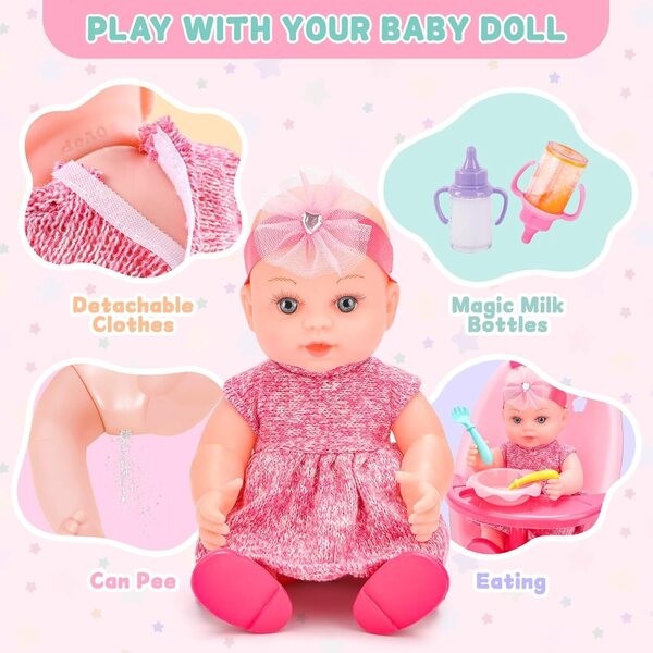 Set Accessori per Bambole con Letto e Sedia a Dondolo per Gioco di Cura Bambini 12in