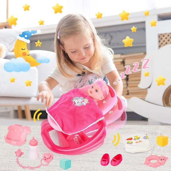 Set Accessori per Bambole con Letto e Sedia a Dondolo per Gioco di Cura Bambini 12in